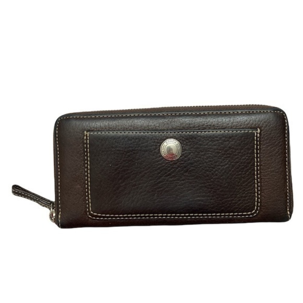 Coach brown leather zipper clutch wallet